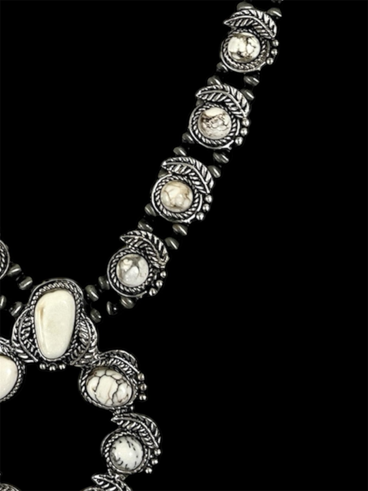 Full Squash Blossom Natural White Turquoise Necklace 732060