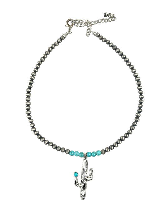 Turquoise Cactus Navajo Pearl Necklace