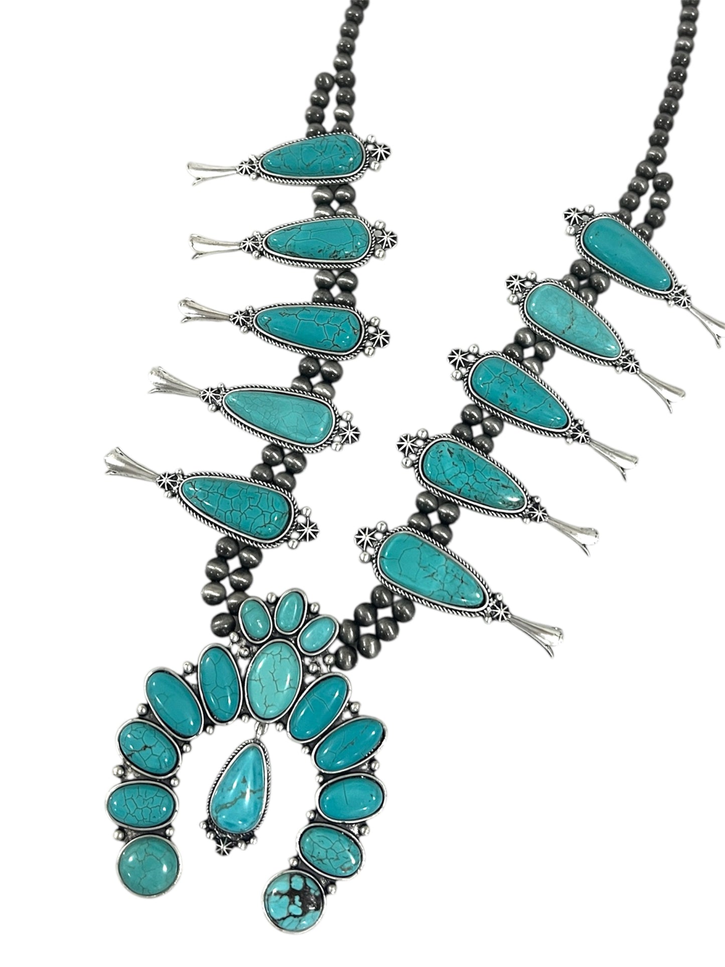 Western Violet-Point Squash Blossom Necklace, Natural Stone Purple Accent Statement Jewelry